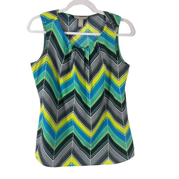 Banana Republic Medium Blouse Sleeveless Top Geometric Blue Green Chevron Top - Picture 1 of 6